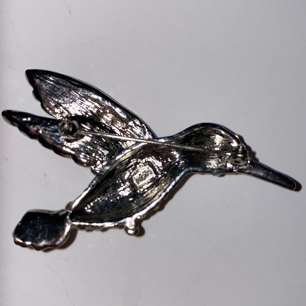 Vintage Enamel and Rhinestone Hummingbird Brooch - Picture 2 of 4